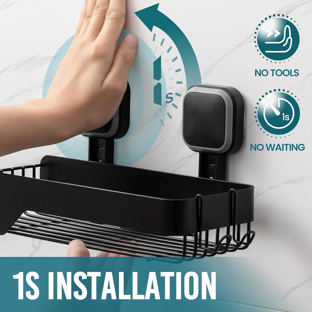 TAILI Shower Caddy Suction Cup Rustproof Metal Shower Shelves Black 2pack