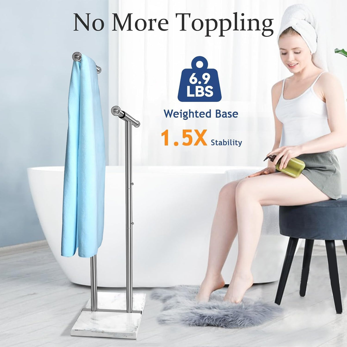 Kayfia 40'' Stainless Steel Towel Rack, Weighted Marble Base, 2 Tier