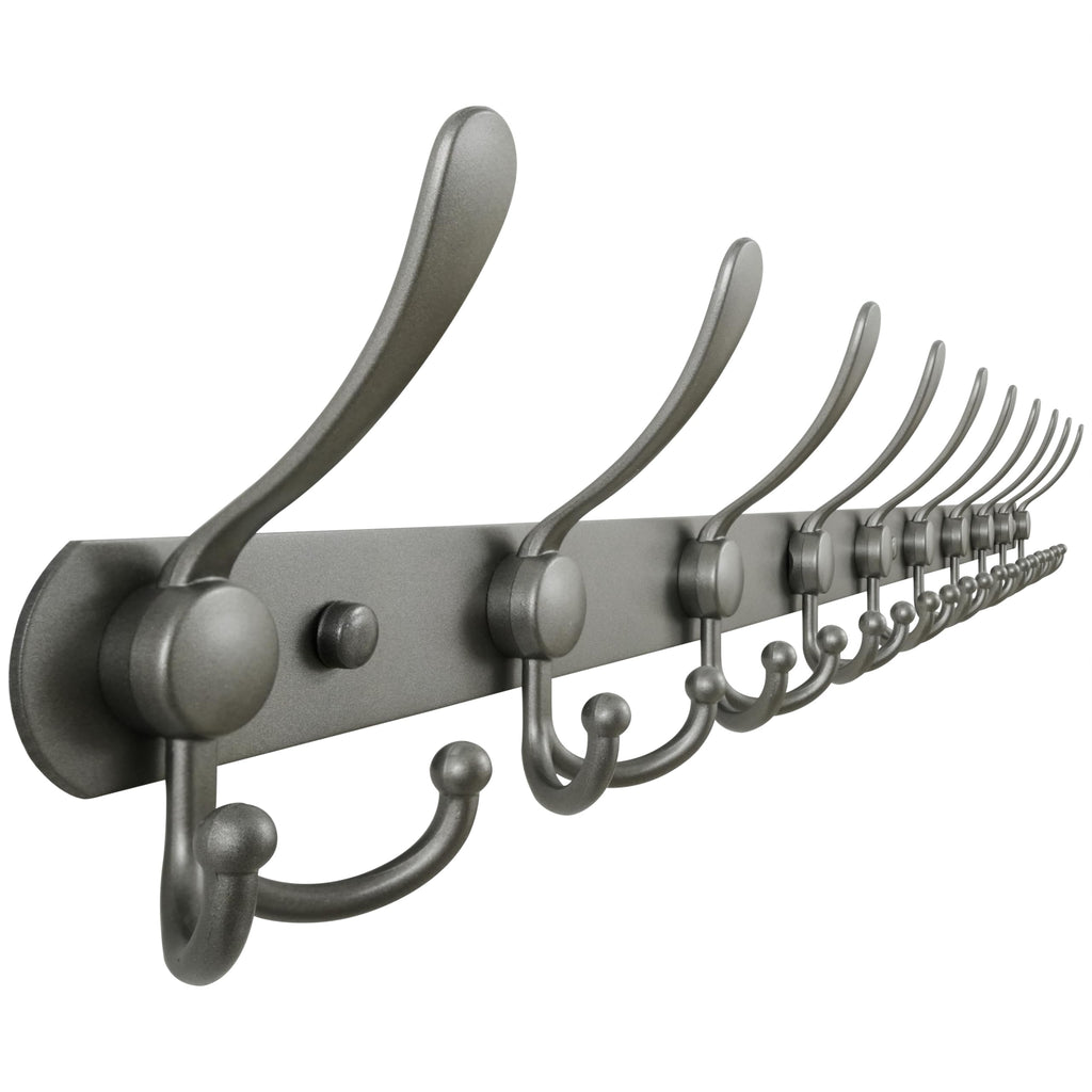 Dseap Coat Rack Wall Mounted - 5 Tri Hooks, Heavy Duty, Stainless Steel, Metal Coat Hook Rail for Coat Hat Towel Purse Robes Mudroom Bathroom Entryway (Black, 2 Packs)