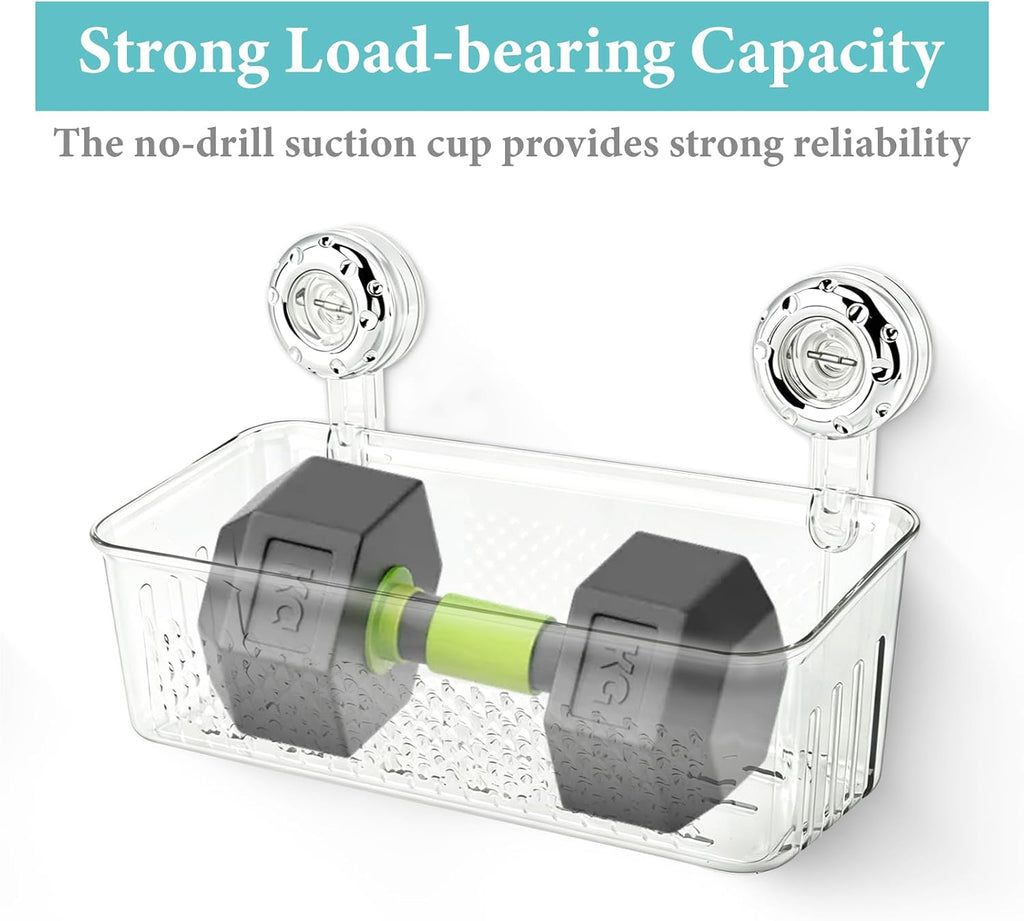 2 Pack Bath Toy Storage Organizer Basket, No Drill Suction Cup Wall Mounted Hanging Shower Basket, Bath Toy Organizer for Bathtub and Bathroom, 6 Suction Cups Included