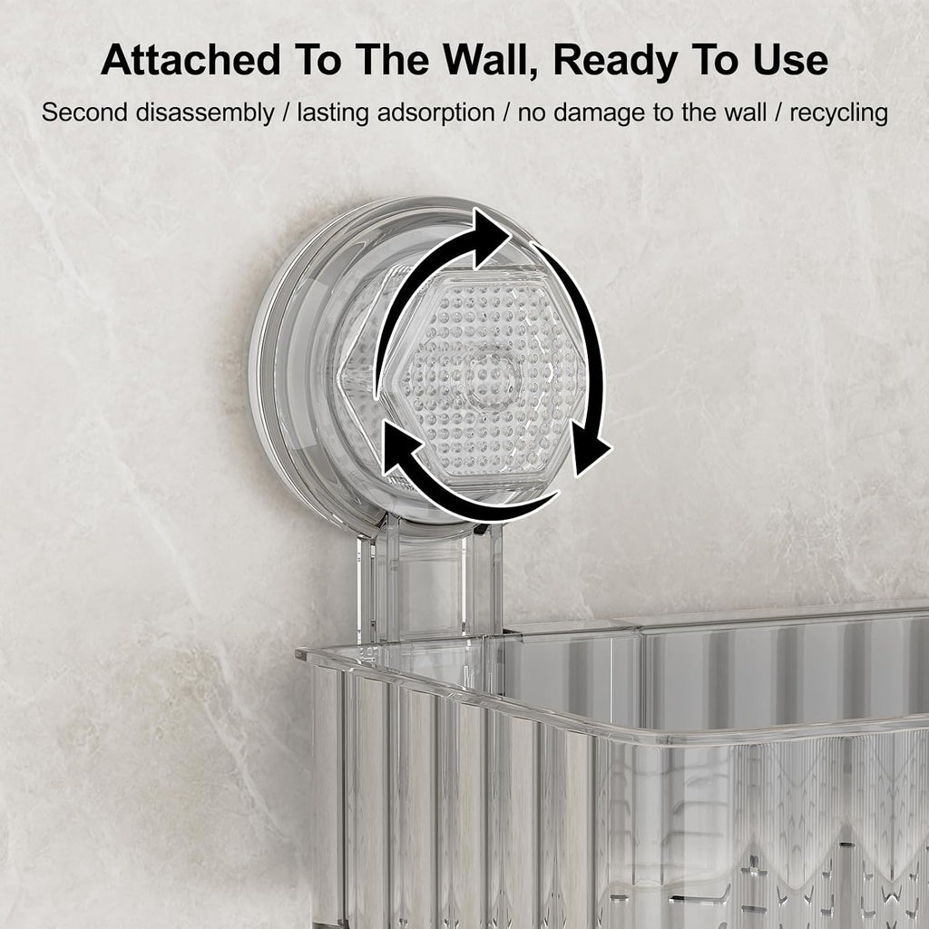 Shower Caddy Suction Cup Bathroom Shower Organizer for Bathroom Storage & Home Decor & Kitchen No Drilling Large Capacity Removable and Reusable Shower Shelves for Inside Shower. (clear, square)