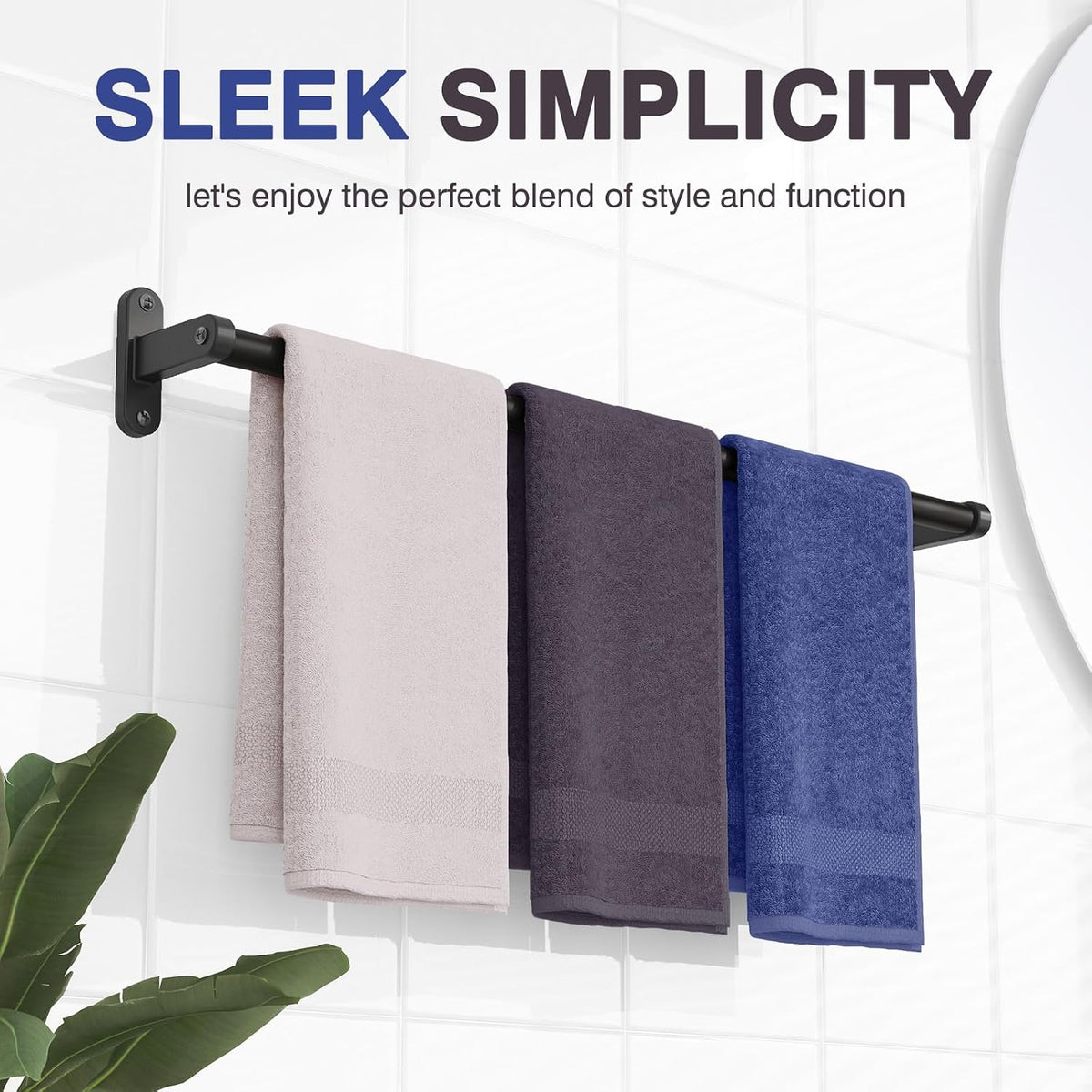 Powools Matte Black 24" Towel Rack, Rustproof Wall Mounted Towel Bar