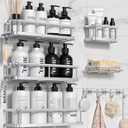 YASONIC Shower Caddy Adhesive, Rustproof Shower Organizer with Soap Holder, Large Capacity Shower Shelves for Inside Shower, No Drilling Bathroom Organizers and Storage for Home Decor 6 Pack Black