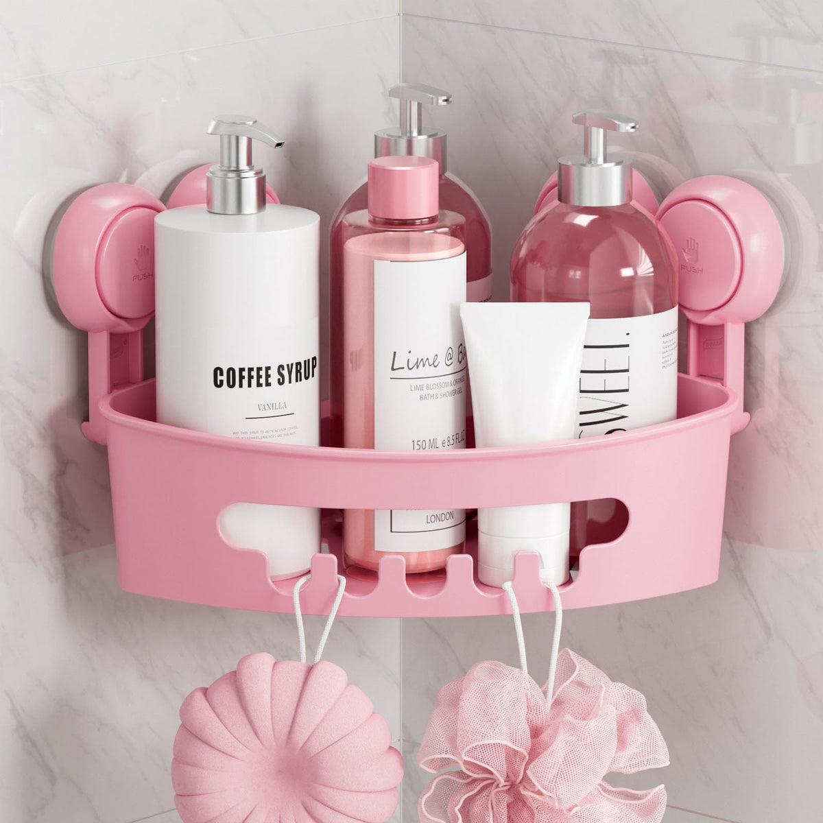 TAILI Corner Shower Caddy with Suction Cups, Wall Mounted Organizer Plastic Rack for Small Bathrooms, Kitchen, Removable Drill-Free Heavy Duty Shelf Basket, White