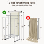 ELYKEN 3 Tier Freestanding Towel Rack with Shelf, 40" H Towel Stand, Silver
