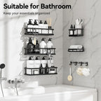 YASONIC Shower Caddy Adhesive, Rustproof Shower Organizer with Soap Holder, Large Capacity Shower Shelves for Inside Shower, No Drilling Bathroom Organizers and Storage for Home Decor 6 Pack Black