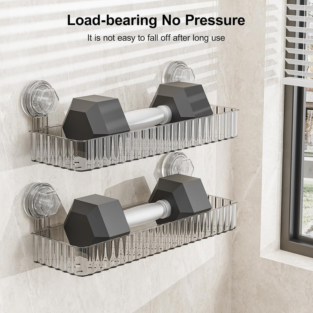 Shower Caddy Suction Cup Bathroom Shower Organizer for Bathroom Storage & Home Decor & Kitchen No Drilling Large Capacity Removable and Reusable Shower Shelves for Inside Shower. (clear, square)