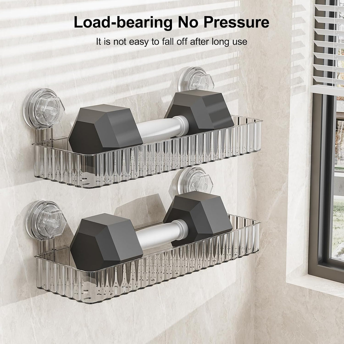 Shower Caddy Suction Cup Bathroom Shower Organizer for Bathroom Storage & Home Decor & Kitchen No Drilling Large Capacity Removable and Reusable Shower Shelves for Inside Shower. (clear, square)