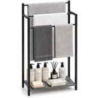 16.9" W Freestanding Towel Rack with Rustic Brown Wood Shelf