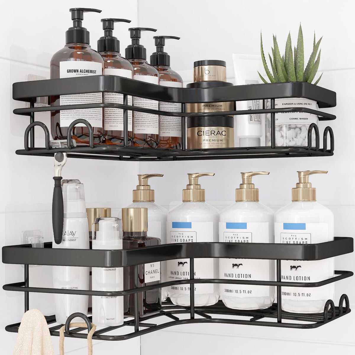 Sakugi Black Corner Shower Caddy Adhesive No Drilling Bathroom Shelves