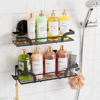 TAILI Shower Caddy Suction Cup 2 Pack with Hooks and Soap Holder, Silver
