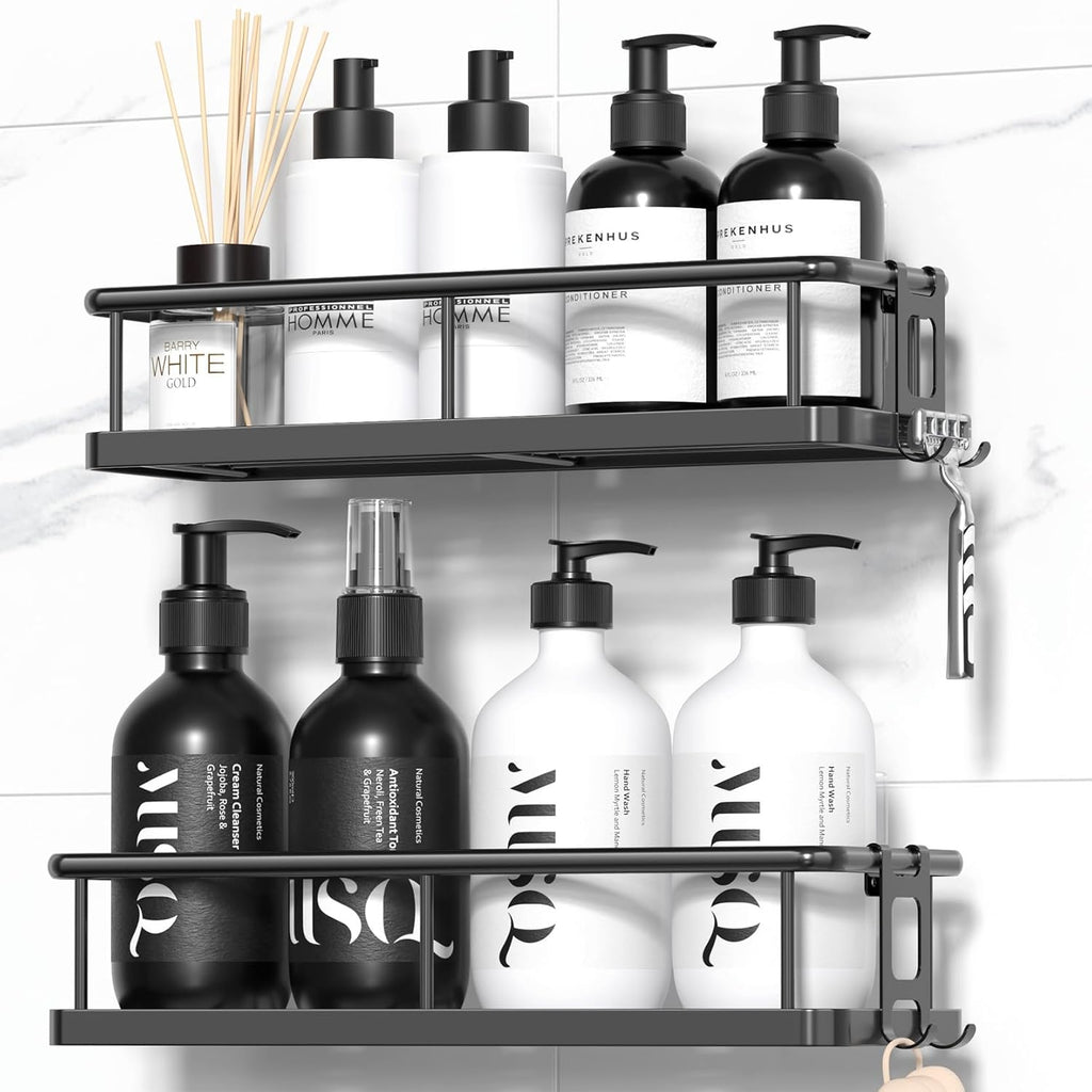 YASONIC Shower Caddy Adhesive, Rustproof Shower Organizer, Large Capacity Shower Shelves for Inside Shower, No Drilling Bathroom Organizers and Storage for Home Decor （2 Pack Black）