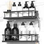 YASONIC Shower Caddy Adhesive, Rustproof Shower Organizer, Large Capacity Shower Shelves for Inside Shower, No Drilling Bathroom Organizers and Storage for Home Decor （2 Pack Black）