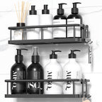 YASONIC Shower Caddy Adhesive, Rustproof Shower Organizer, Large Capacity Shower Shelves for Inside Shower, No Drilling Bathroom Organizers and Storage for Home Decor （2 Pack Black）
