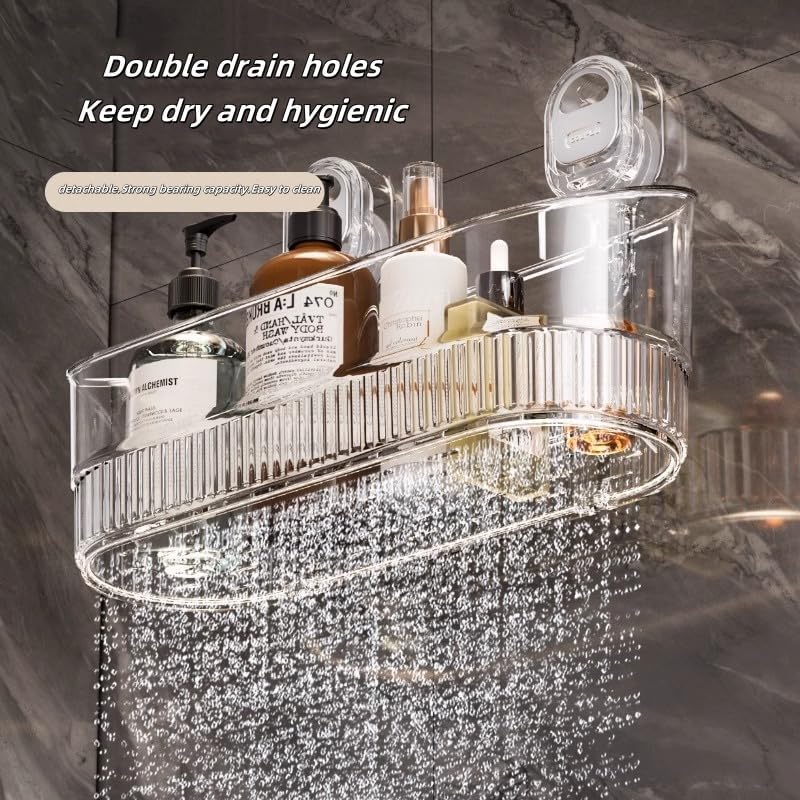 No-Drill Bathroom Suction Storage Box,Large Capacity & Strong Load-Bearing,Removable Shower Basket,Glacier Pattern Suction Cup Shower Caddy Hanging Shower Shelf Organizer (gray 1pcs)