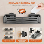 Lekesky Suction Cup Shower Caddy, No Drill Shower Shelf, Aluminum Rust Proof Bathroom Shower Organizer with 12 Hooks (2-Pack, Gunmetal Gray)