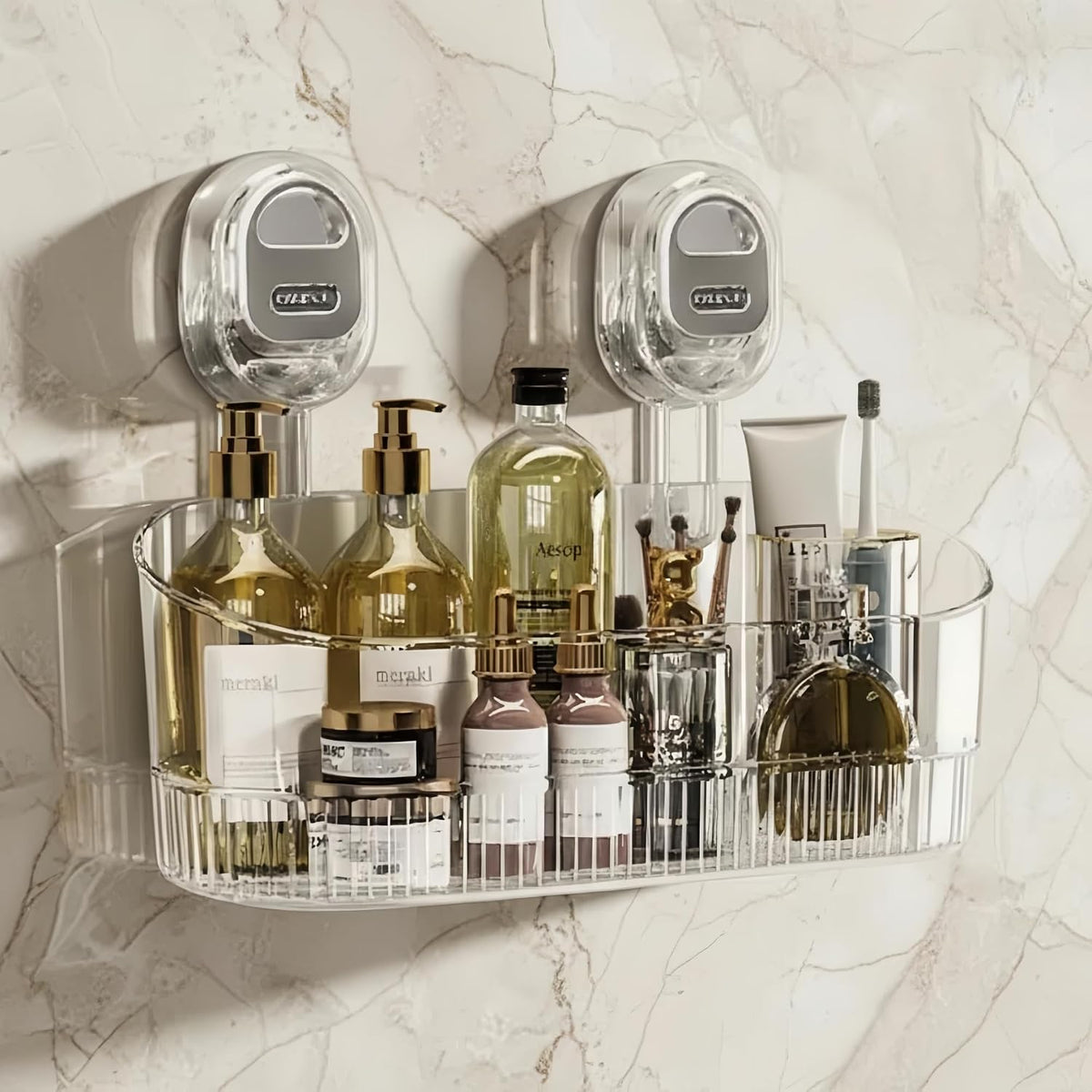 No-Drill Wall Mount Storage Box with Wave-Grip Suction Cups