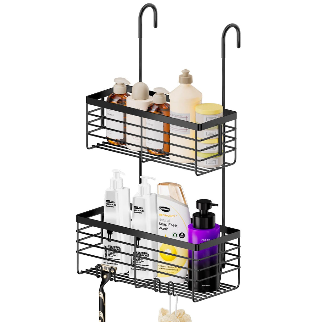 SHANSHUI Shower Hanging Caddy, Bathroom Shower Organizer Basket, Shampoo Bracket, Over Door Showers Rack with Hooks, 304 Stainless Steel Rustproof