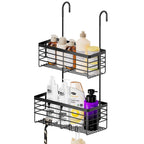 SHANSHUI Shower Hanging Caddy, Bathroom Shower Organizer Basket, Shampoo Bracket, Over Door Showers Rack with Hooks, 304 Stainless Steel Rustproof