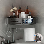 Voldra Corner Shower Caddy Suction Cup, Corner Shower Shelves No Drilling, Aluminum Upgrade Suction Cup Shower Organizer with Towel Bar & Hooks Removable Bathroom Storage Rack(2 Pack, Matte Gray)