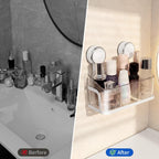 Shower Caddy Suction Cup, Bathroom Organizer Shelf | Removable, No Drilling Clear Square Shower Shelves, Large Capacity, Reusable