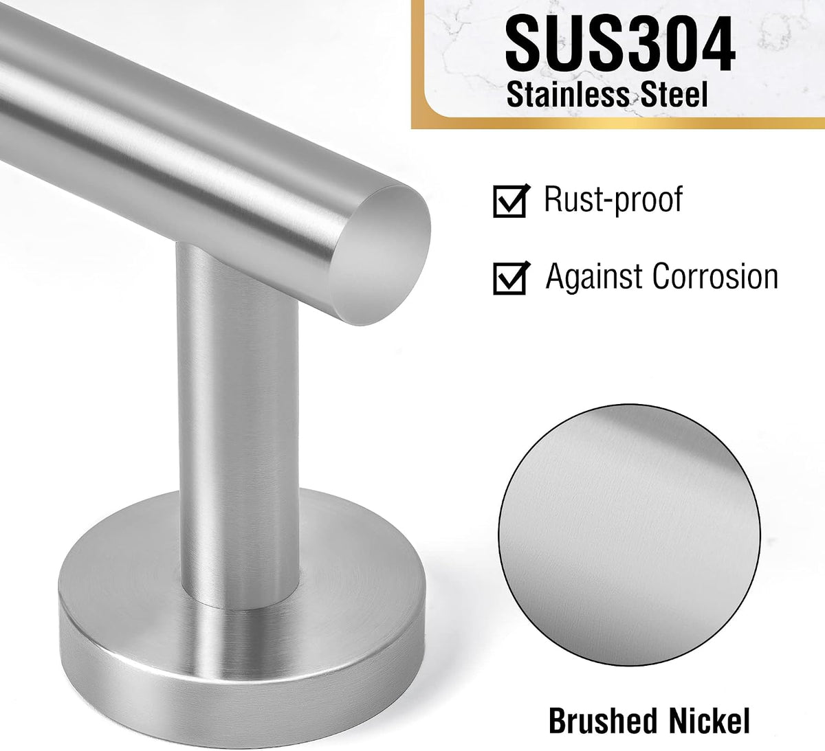 HITSLAM Brushed Nickel 24 Inch Towel Bar for Bathroom, SUS304 Stainless Steel Bathroom Towel Rack Wall Mounted, Modern Home Decor Bath Towel Holder with Hardware Accessories (Total Length 25.7 Inch)