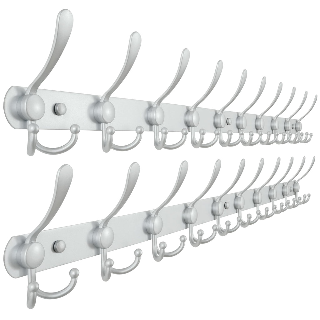 Dseap Coat Rack Wall Mounted - 5 Tri Hooks, Heavy Duty, Stainless Steel, Metal Coat Hook Rail for Coat Hat Towel Purse Robes Mudroom Bathroom Entryway (Black, 2 Packs)