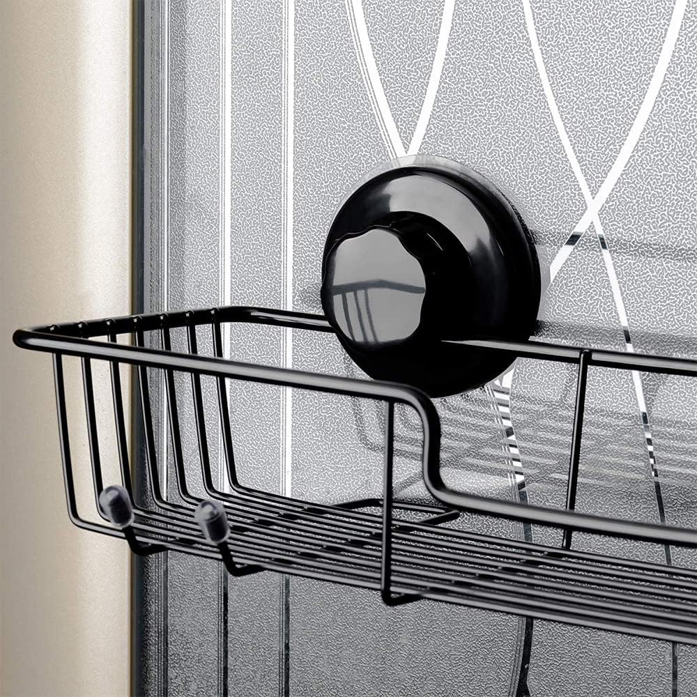 SANNO Suction Cup Shower Caddy Bathroom Caddies Storage Combo Organizer, No Damage Suction Cup,Rustproof Wire Basket for Kitchen Bathroom, Black,pack of 2