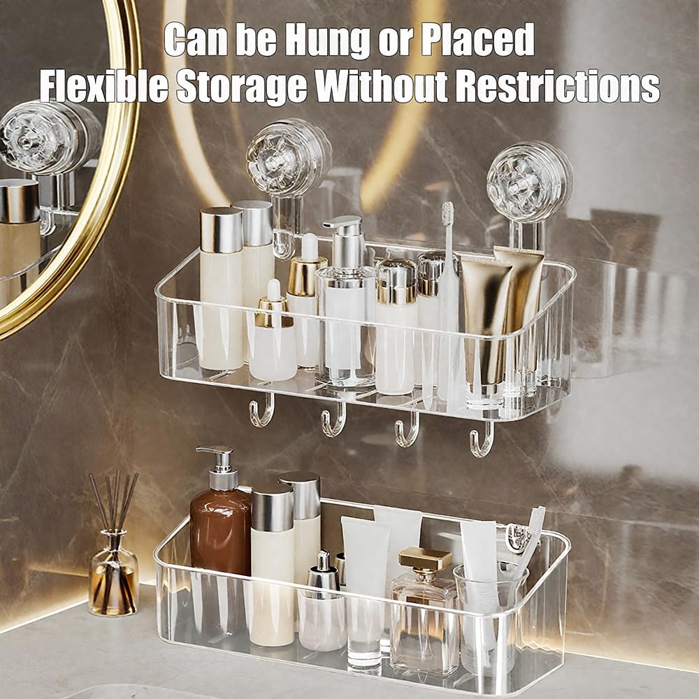 2 Pcs Shower Caddy, Clear Suction Cup Shower Shelves for Bathroom, Kitchen