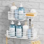 TAILI Shower Caddy Suction Cup 2 Pack with Hooks and Soap Holder, Silver