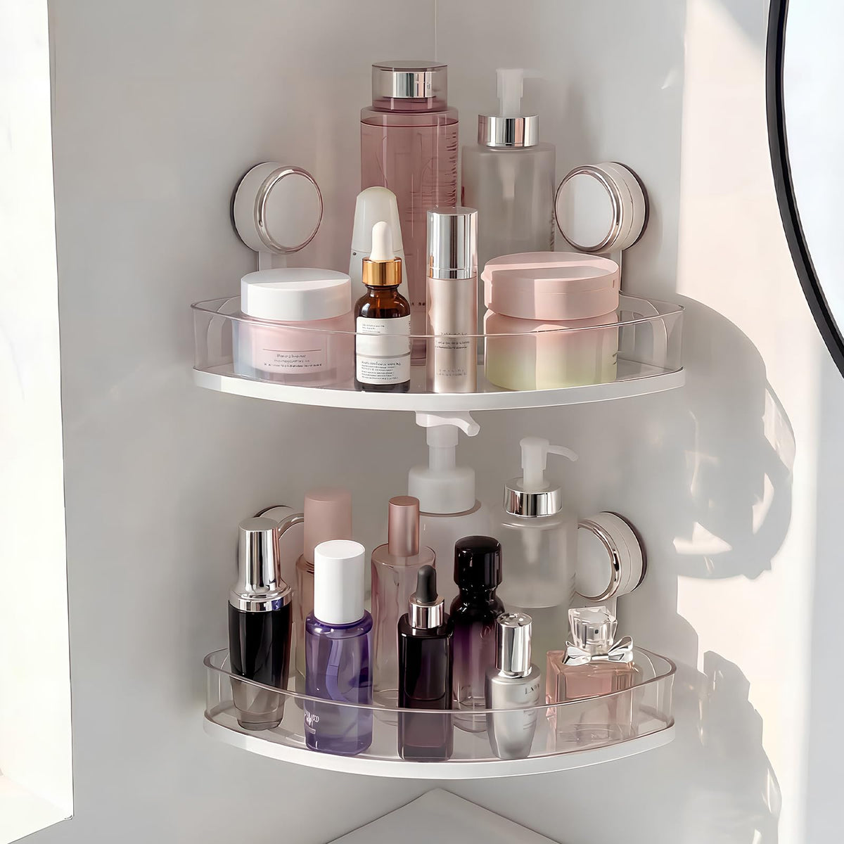 Shower Caddy Suction Cup, Bathroom Organizer Shelf | Removable, No Drilling Clear Square Shower Shelves, Large Capacity, Reusable