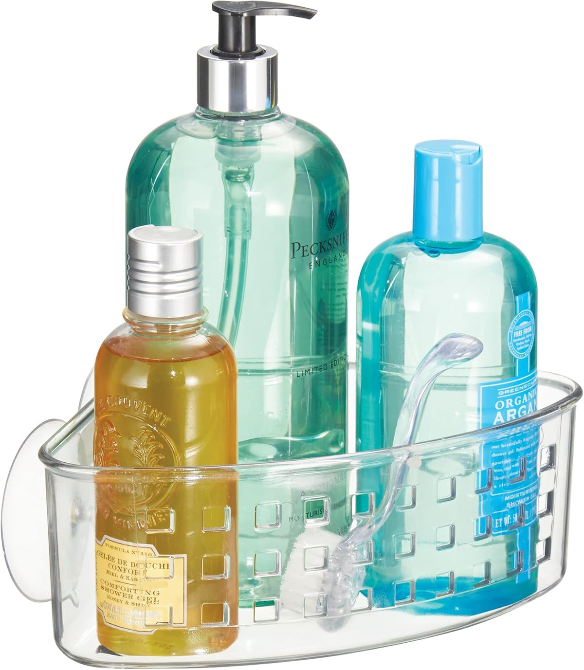 iDesign Plastic Suction Cup Corner Shower Basket, Clear