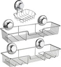 iPEGTOP 3in1 Suction Cup Shower Caddy Bath Wall Shelf + Soap Dish Holder for Large Shampoo Shower Gel Holder Bathroom Storage - Rustproof Stainless Steel