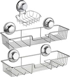 iPEGTOP 3in1 Suction Cup Shower Caddy Bath Wall Shelf + Soap Dish Holder for Large Shampoo Shower Gel Holder Bathroom Storage - Rustproof Stainless Steel