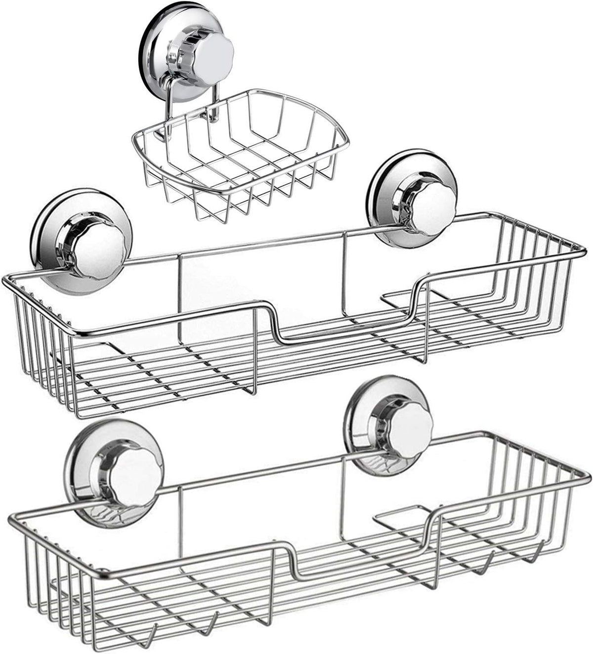 iPEGTOP 3in1 Suction Cup Shower Caddy Bath Wall Shelf + Soap Dish Holder for Large Shampoo Shower Gel Holder Bathroom Storage - Rustproof Stainless Steel