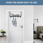 Azmoncy Over The Door Hooks, Towel Rack Towel Hooks for Bathroom, Towel Holder for Hanging Heavy Duty, Door Rack Over Door Hanger with 5 Coat Hooks for Bedroom Bathroom Kitchen, Black