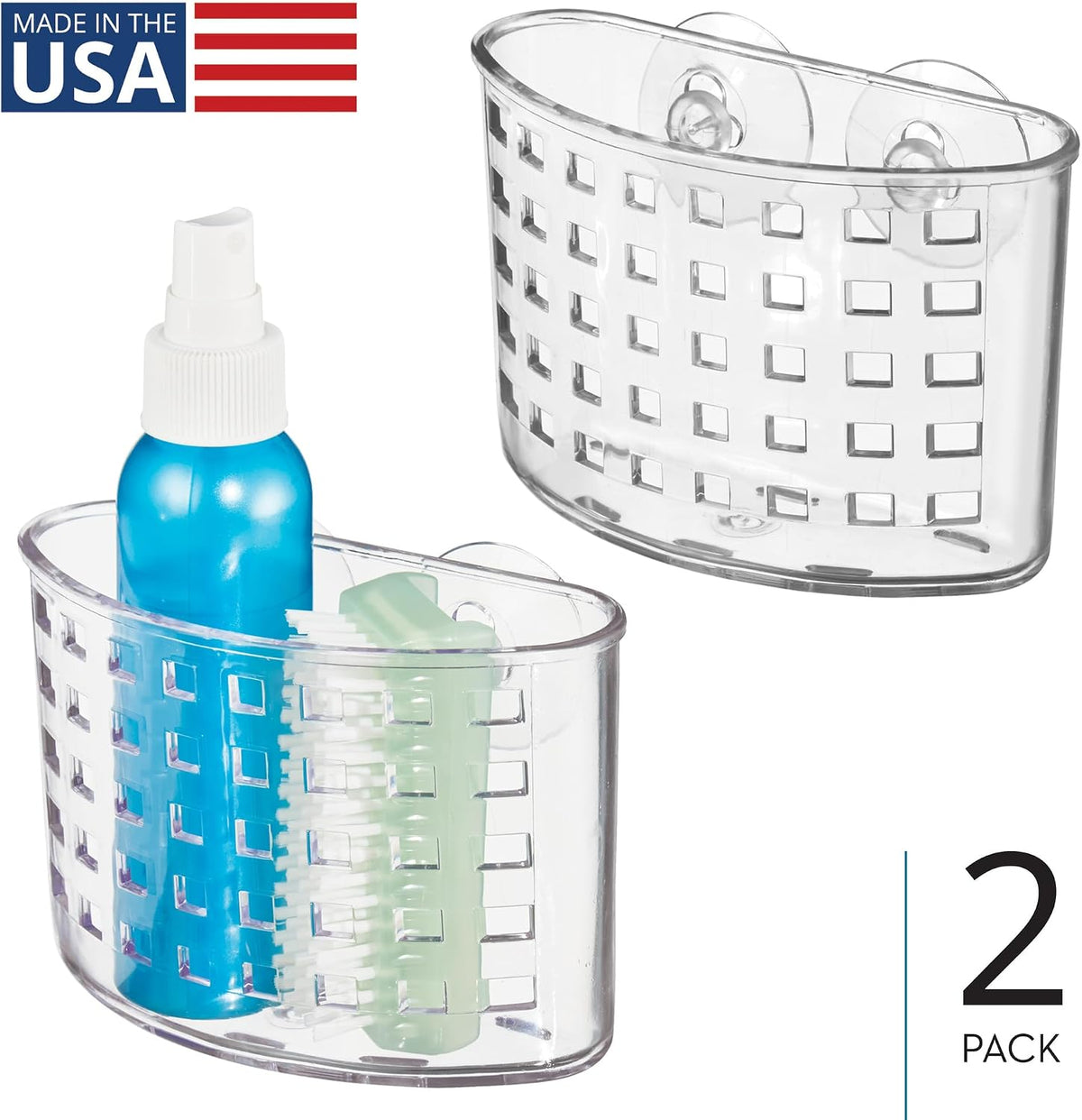 iDesign Suction Cup Shower Caddy Basket, Set of 2, Clear