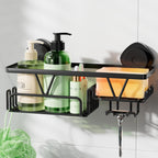 KEGII Suction Cup Shower Caddy with Soap & Razor Holder, Hooks, Cream White