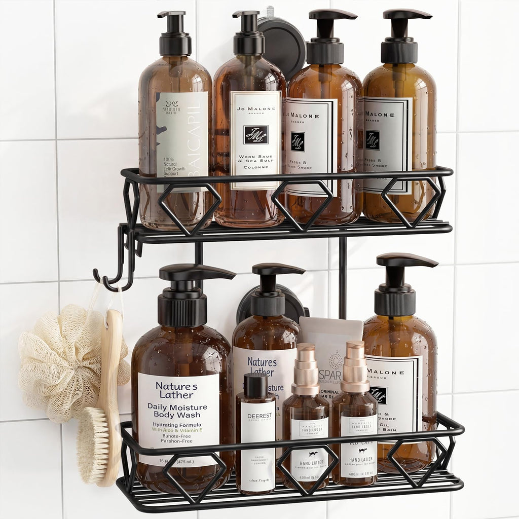 JOTPE Shower Caddy Suction Cup, No Drill Shower Shelves for Bath, 2 Pack