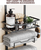 Aetyord Hanging Towel Racks for Bathroom No Drill - 6-Tier Over The Door Bath Towel Storage Organizer for Small Bathrooms - Tiered Back of Door Towel Holder Hanger for Rolled Towels RV Camper Black