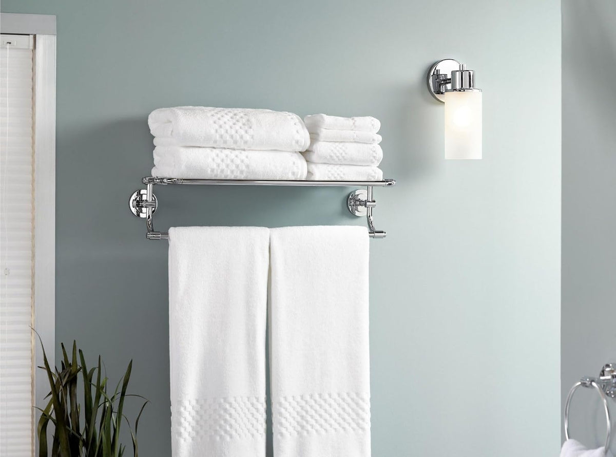 Moen Iso Chrome 24-Inch Wide Bathroom Hotel-Style Towel Shelf with Towel Bar, DN0794CH
