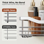 Orimade Shower Caddy Basket Shelf with 5 Hooks Adhesive Organizer Storage Rack Rust Resistant Wall Mounted Stainless Steel No Drilling for Bathroom, Toilet, Kitchen - 2 Pack