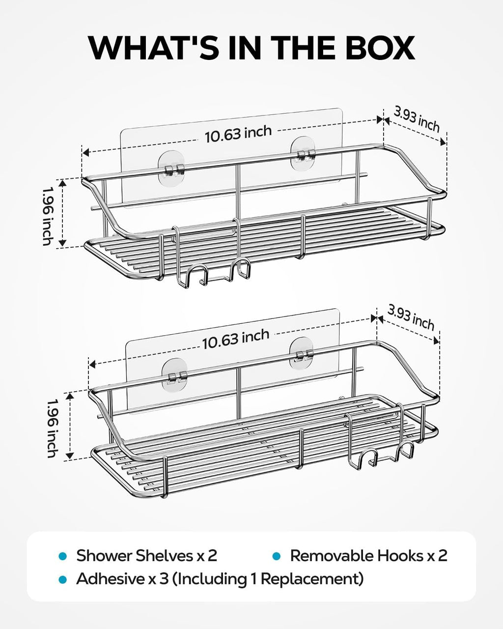 Nieifi Shower Caddy Adhesive, Shower Shelves, Shampoo Holder for Bathroom