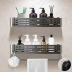 Lekesky Suction Cup Shower Caddy, No Drill Shower Shelf, Aluminum Rust Proof Bathroom Shower Organizer with 12 Hooks (2-Pack, Gunmetal Gray)
