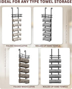 Aetyord Hanging Towel Racks for Bathroom No Drill - 6-Tier Over The Door Bath Towel Storage Organizer for Small Bathrooms - Tiered Back of Door Towel Holder Hanger for Rolled Towels RV Camper Black