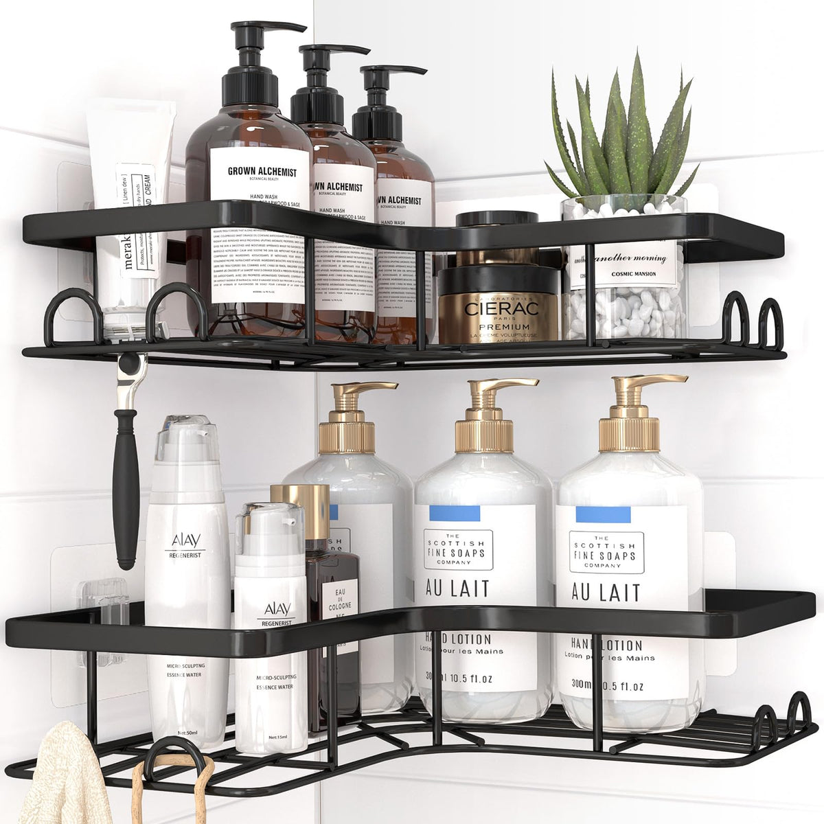 Sakugi Black Corner Shower Caddy Adhesive No Drilling Bathroom Shelves
