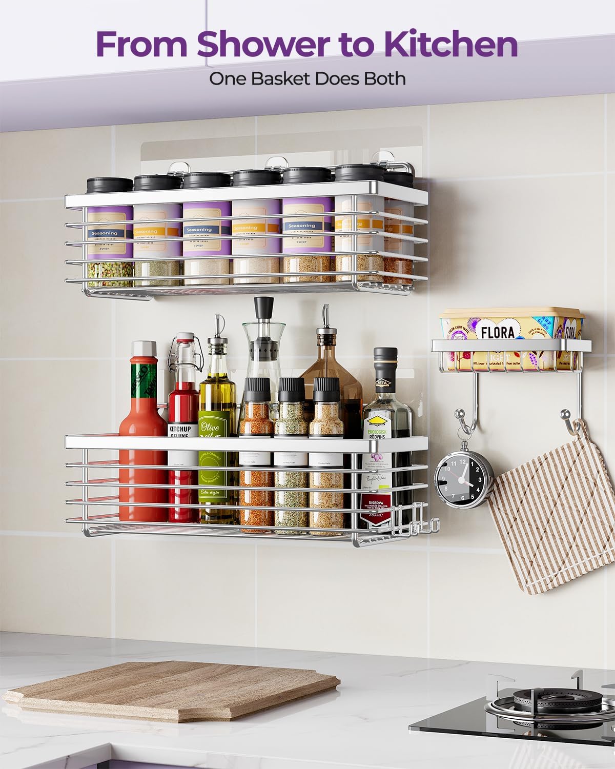 Shower Caddy Adhesive 3 Pack Stainless Steel Storage Organizers-Silver