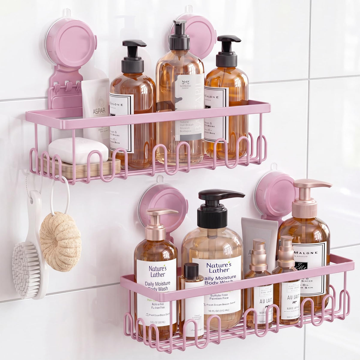 JOTPE Shower Caddy Suction Cup, No Drill Shower Shelves for Bath, 2 Pack