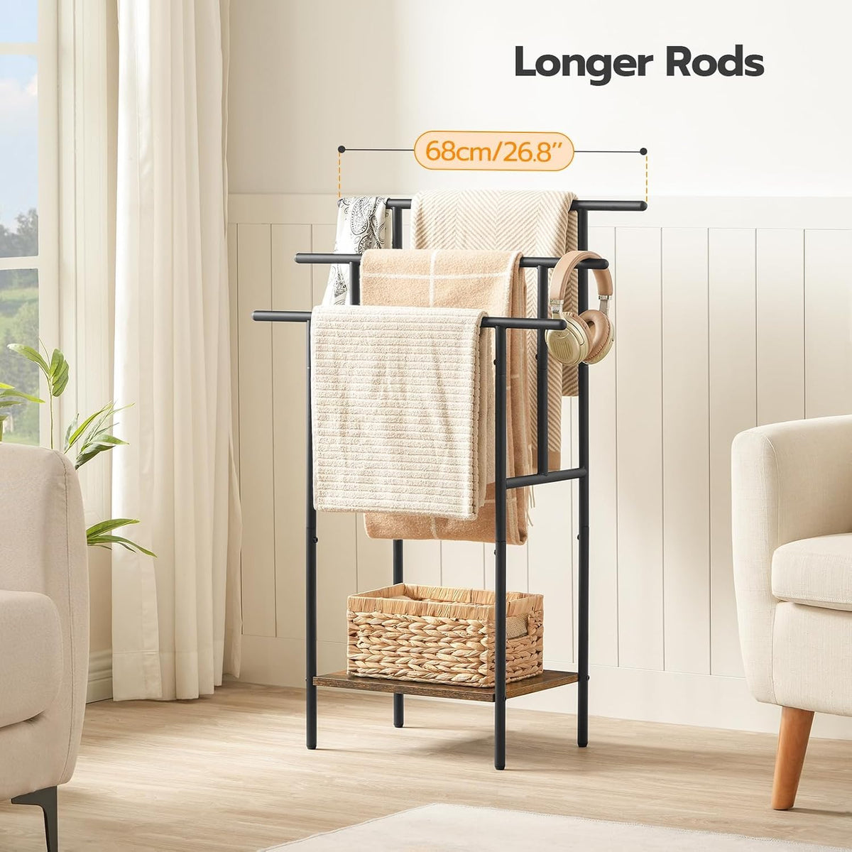 HOOBRO 39.4" Freestanding Towel Rack for Bathroom, Blanket Rack with Shelf