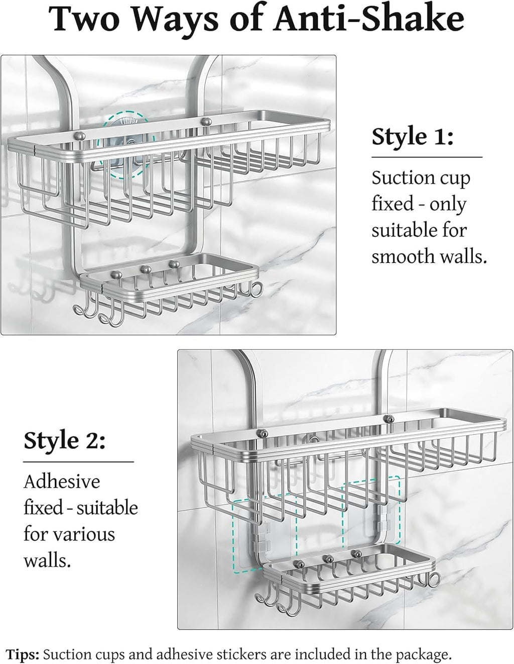 YASONIC Never Rust Shower Caddy Hanging, Aluminum Shower Racks for Inside Shower, 3-Tier Shower Organizer Hanging Over Shower Head with Hooks and Soap Holder, Silver